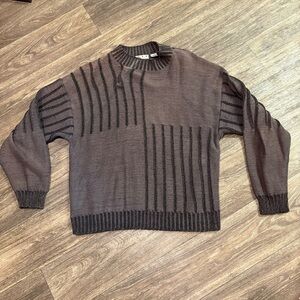 Basix Vintage Y2K Sweater Artsy Mock Collar Brown Design 100% Cotton Coogi Style